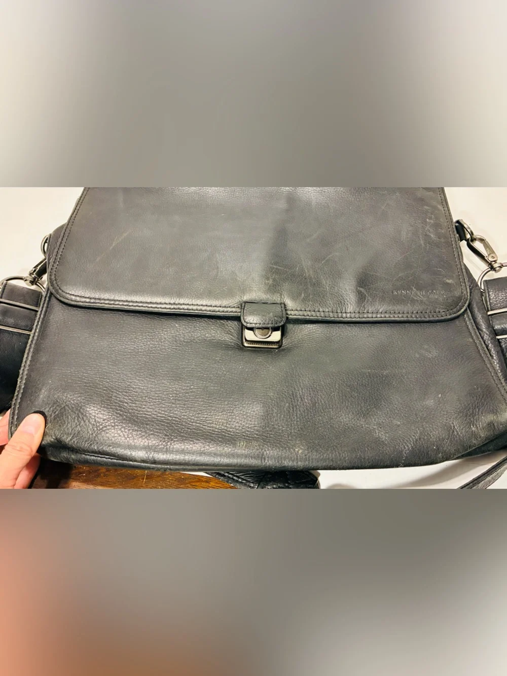 Y2K VTG Kenneth Cole New York Pebbled Leather Laptop Briefcase Bag Black 16x11.5